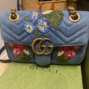 Gucci Denim Mini Marmont Floral Pattern
